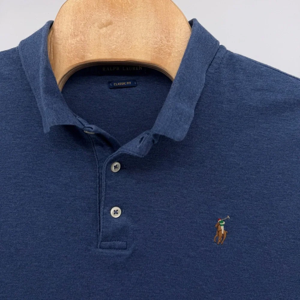 Polo Ralph Lauren Polo Shirt Men XL Blue Classic Fit Heathered Flesh Pony Preppy
